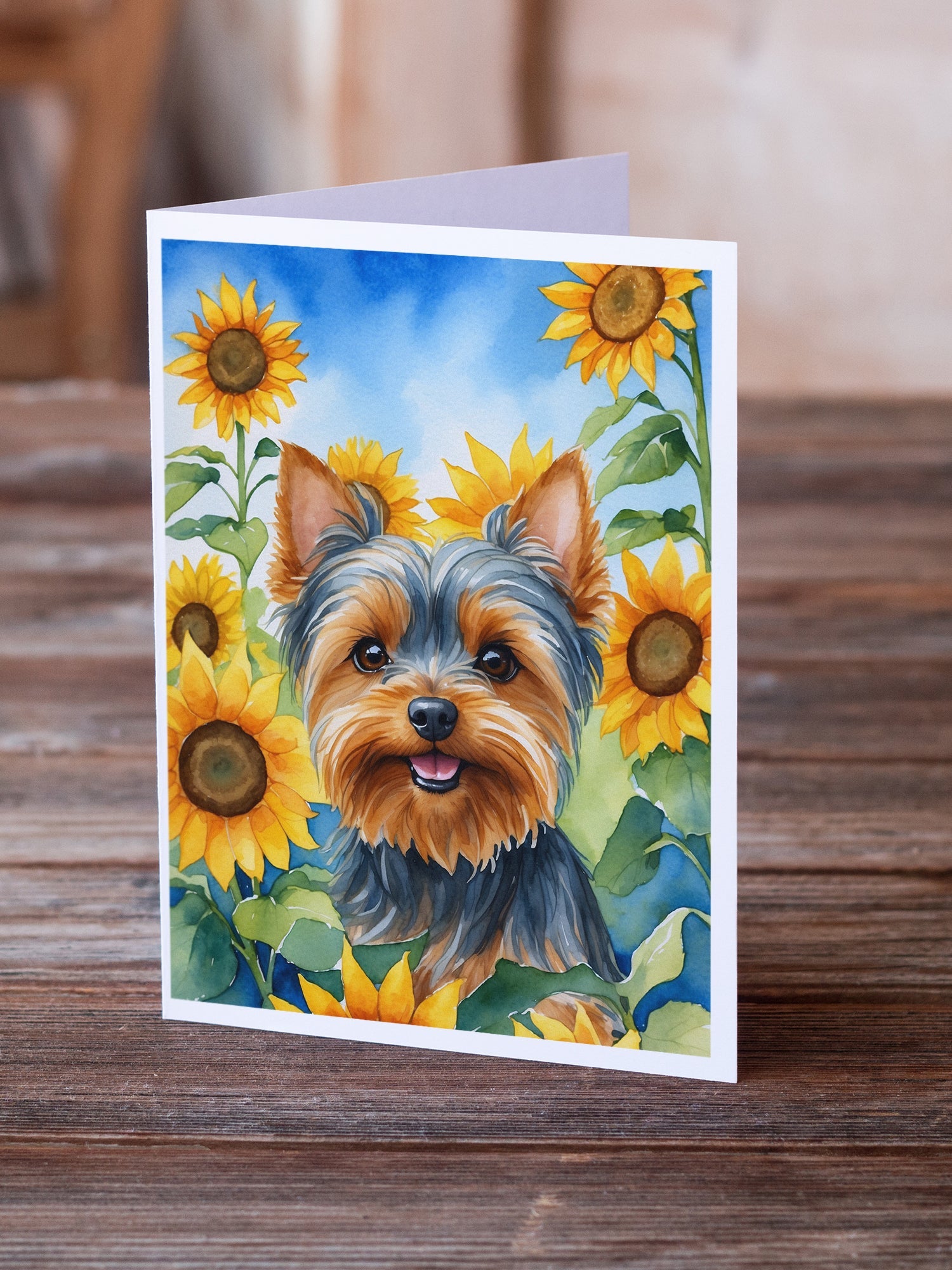 Yorkshire Terrier in Sunflowers Greeting Cards Pack of 8 Blank Cards with Envelopes Whimsical A7 Size 5x7