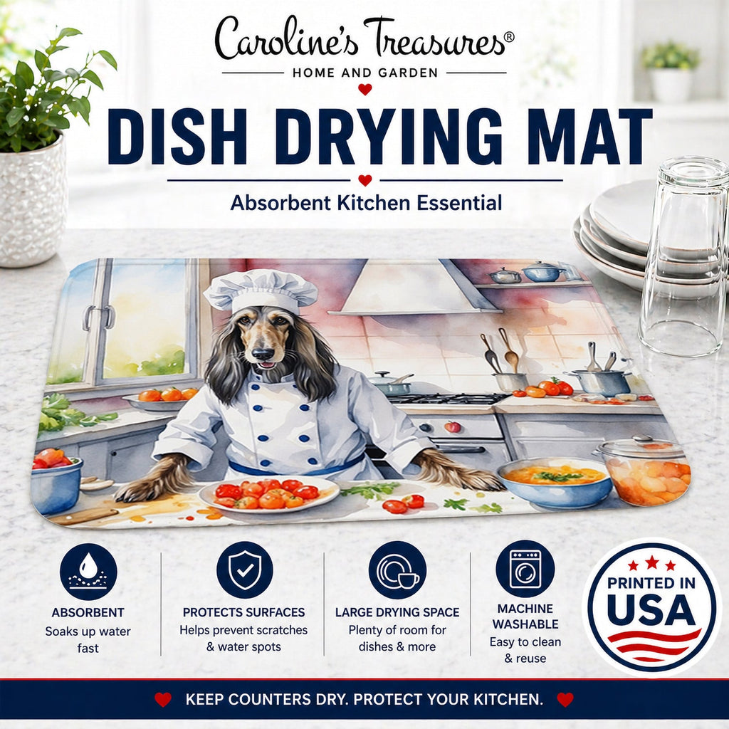 Afghan Hound The Chef Dish Drying Mat Absorbent Dish Drying Mat Pad for Kitchen Counter Dish Drainer Mat for Countertop, 14 x 21", Multicolor