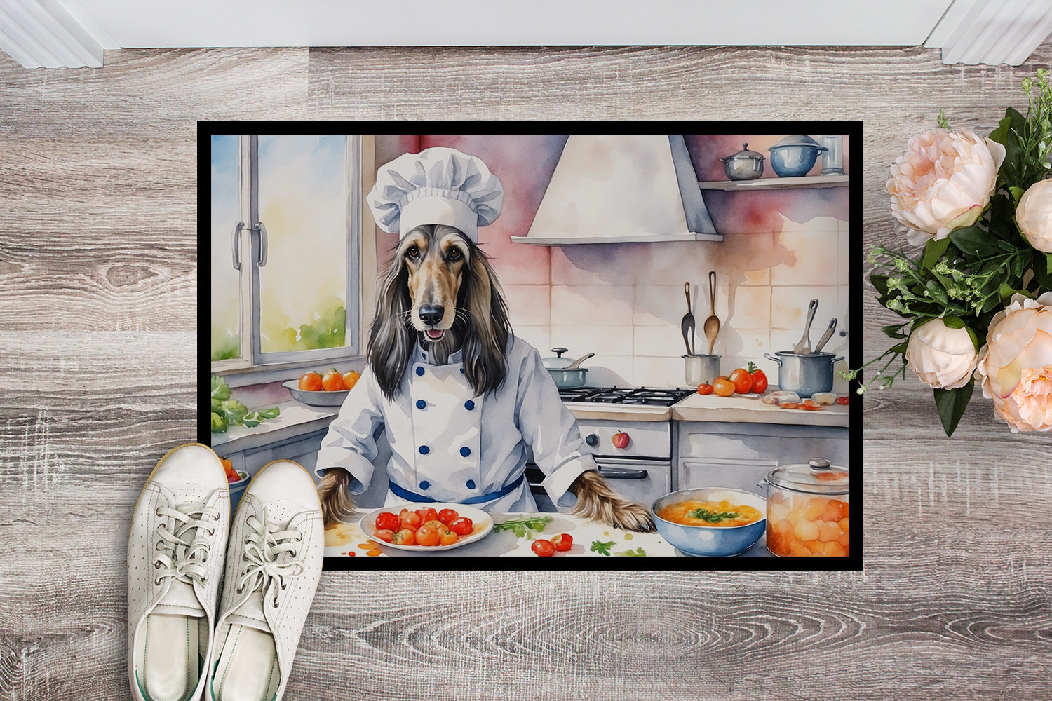 Afghan Hound The Chef Doormat Indoor Outdoor 24H X 36W Front Door Mat Rugs for Entryway, Non Slip Washable Low Pile,