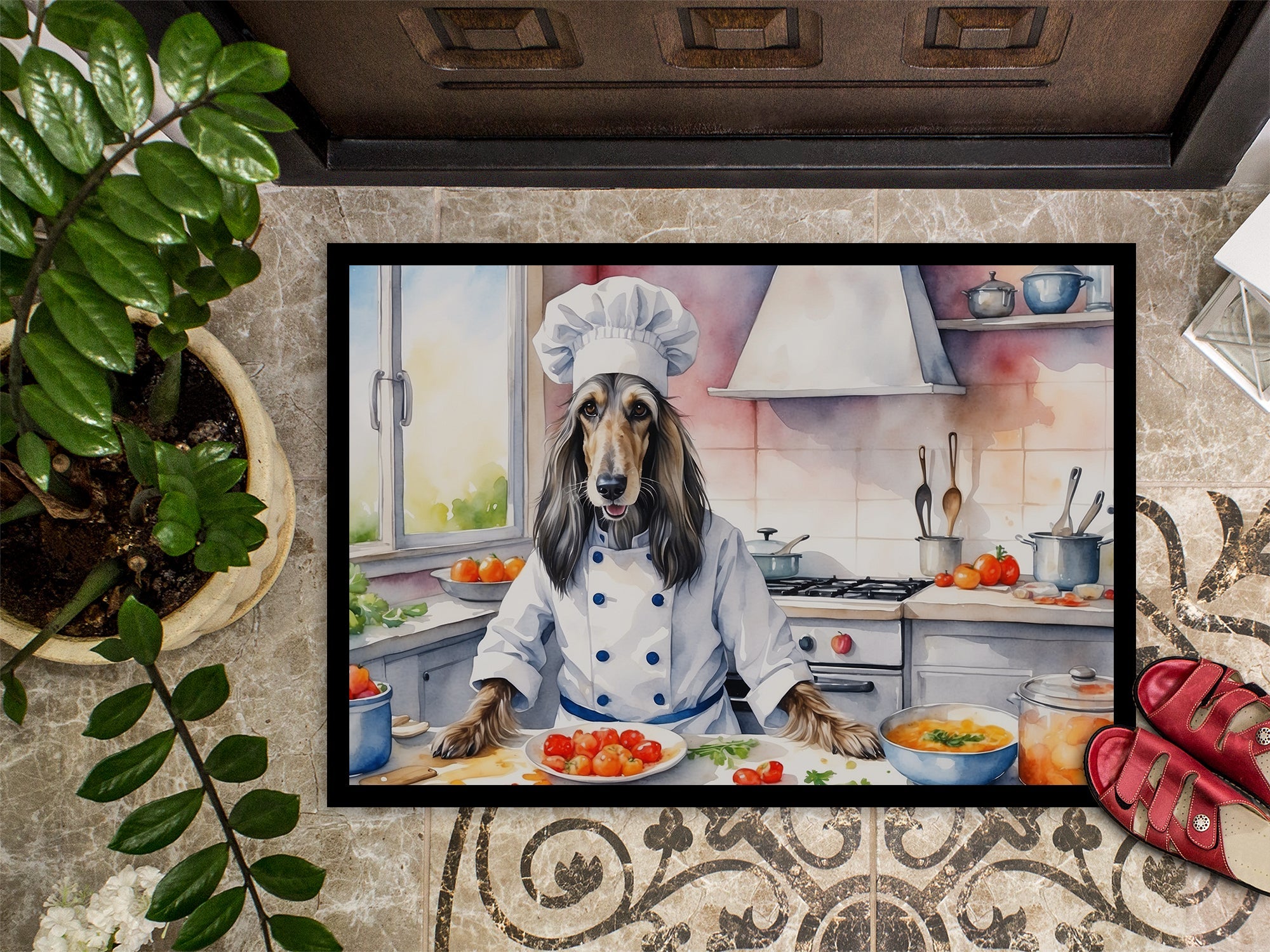 Afghan Hound The Chef Doormat Indoor Outdoor 24H X 36W Front Door Mat Rugs for Entryway, Non Slip Washable Low Pile,