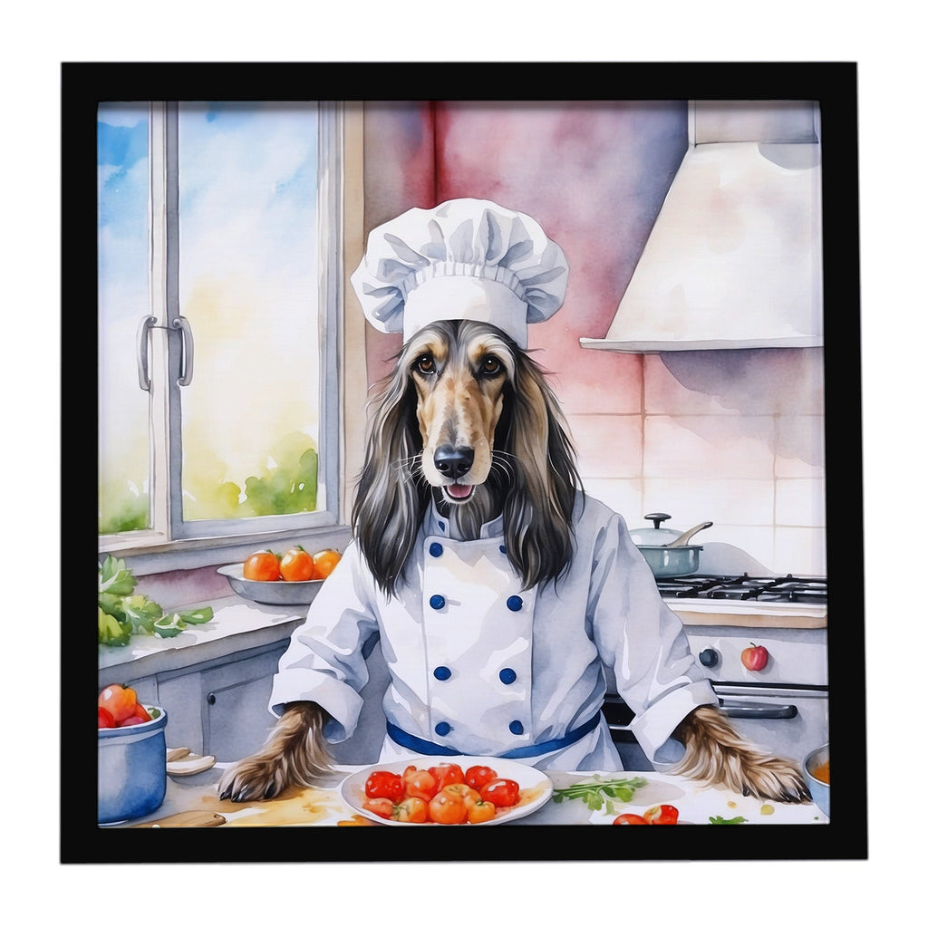 Afghan Hound The Chef Framed Metal Print Bathroom, Kitchen, Office, Home Decor Wall Art Ready to Hang, Square, 8X8