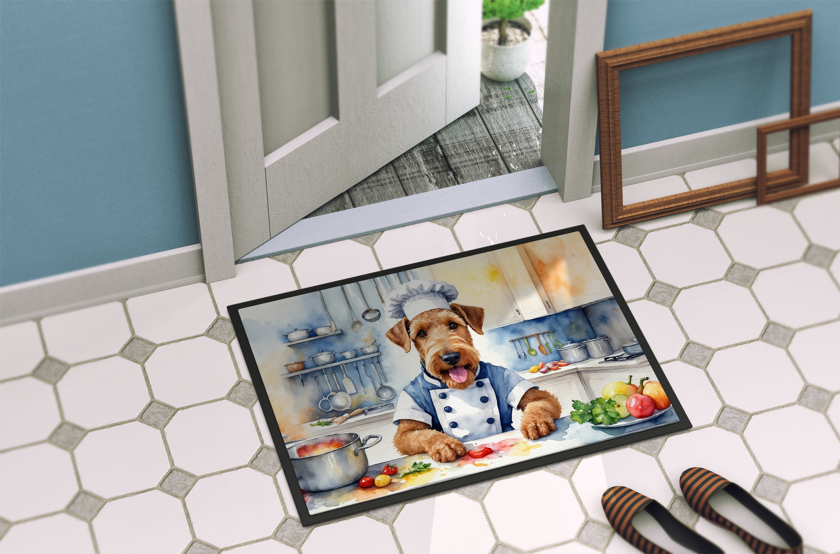 Airedale Terrier The Chef Doormat Indoor Outdoor 24H X 36W Front Door Mat Rugs for Entryway, Non Slip Washable Low Pile,