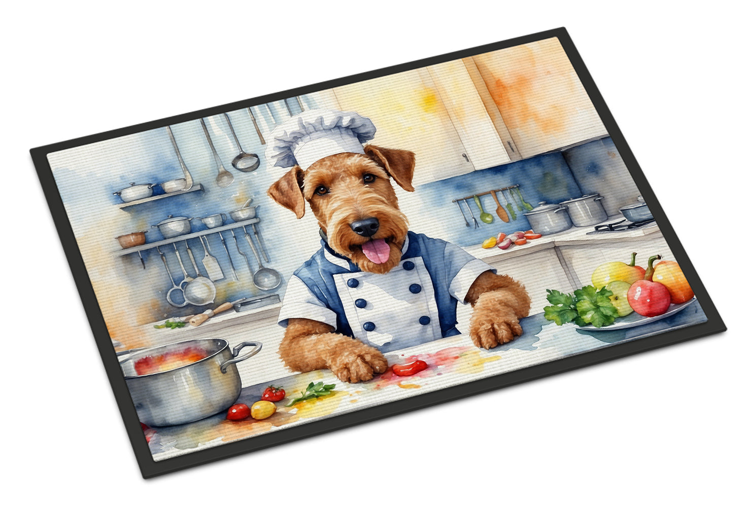 Airedale Terrier The Chef Doormat Indoor Outdoor 18H X 27W Front Door Mat Rugs for Entryway, Non Slip Washable