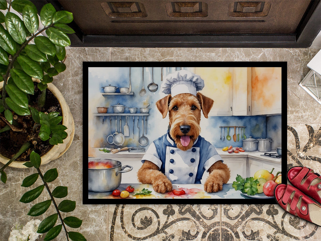 Airedale Terrier The Chef Doormat Indoor Outdoor 18H X 27W Front Door Mat Rugs for Entryway, Non Slip Washable