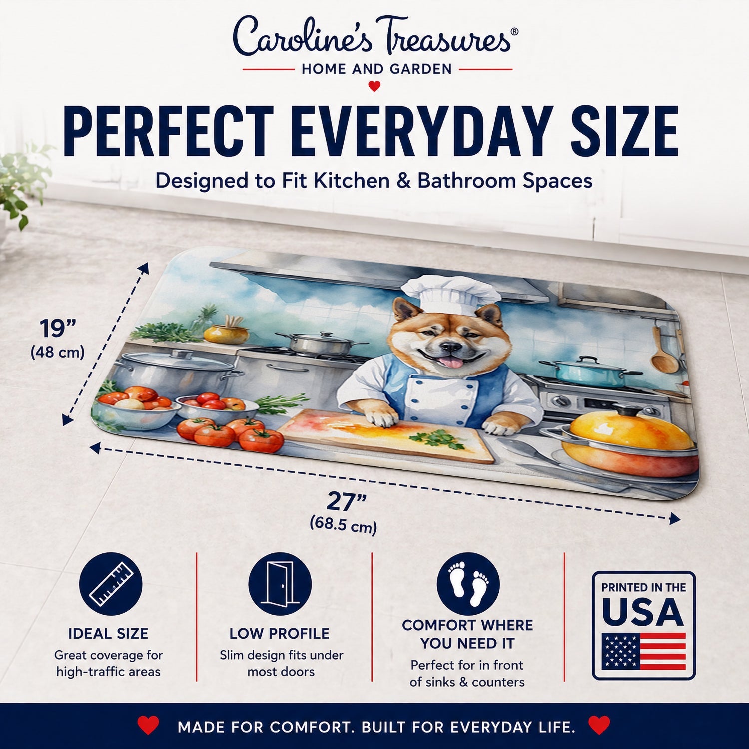 Akita The Chef Memory Foam Kitchen Mat Machine Washable Anti-Fatigue Cushion Comfort Bath or Kitchen Rug