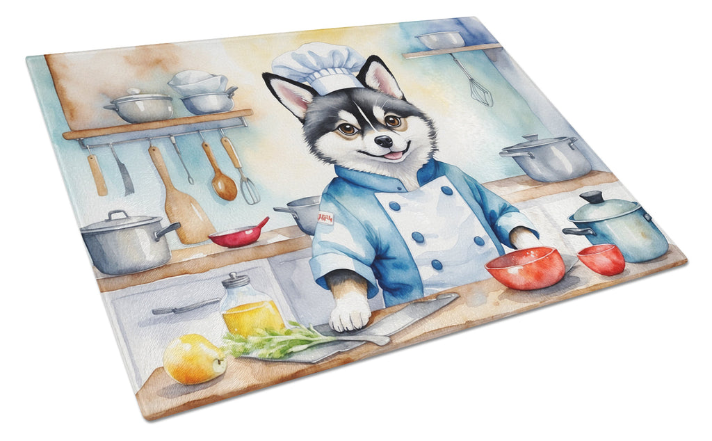 Alaskan Klee Kai The Chef Cutting Board Tempered Glass Kitchen Cutting Surface, Heat Resistant Chopping, Non-Slip Feet, Food Prep & Serving