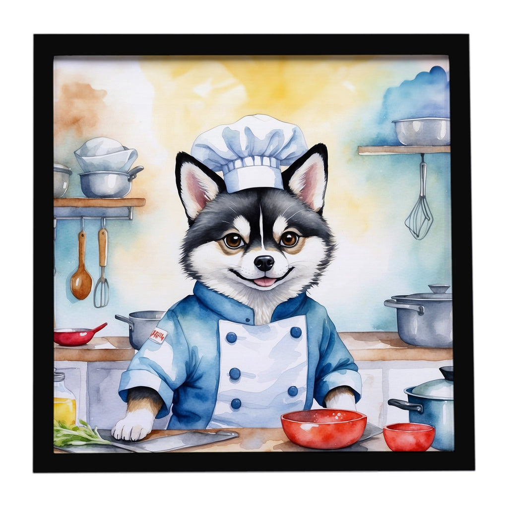 Alaskan Klee Kai The Chef Framed Metal Print Bathroom, Kitchen, Office, Home Decor Wall Art Ready to Hang, Square, 8X8
