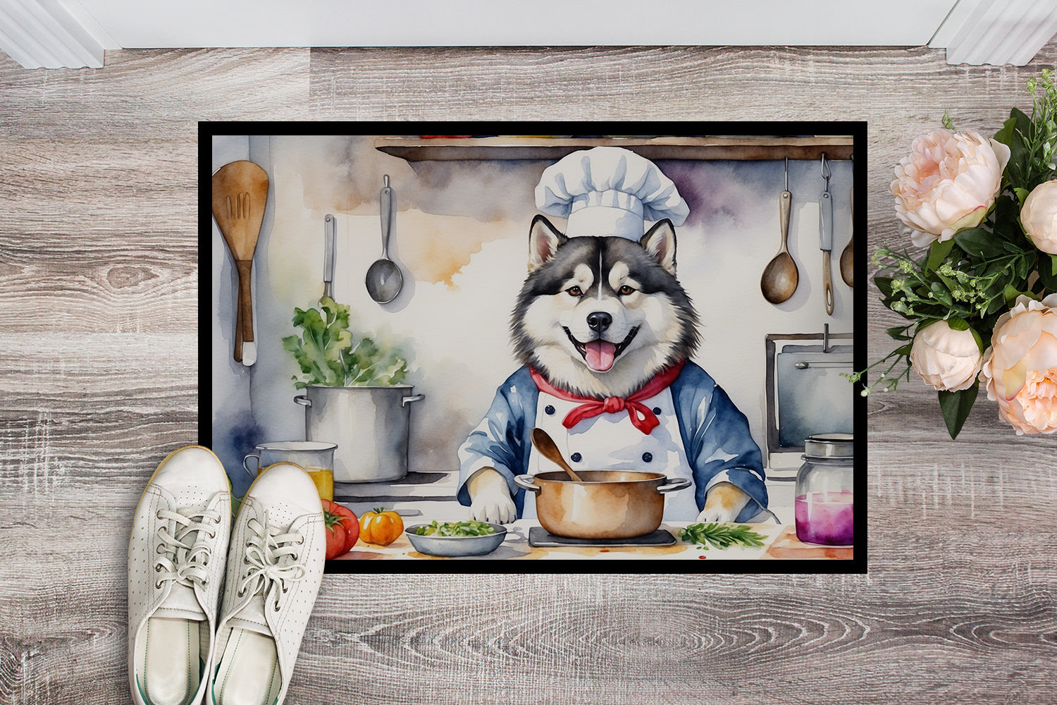 Alaskan Malamute The Chef Doormat Indoor Outdoor 24H X 36W Front Door Mat Rugs for Entryway, Non Slip Washable Low Pile,