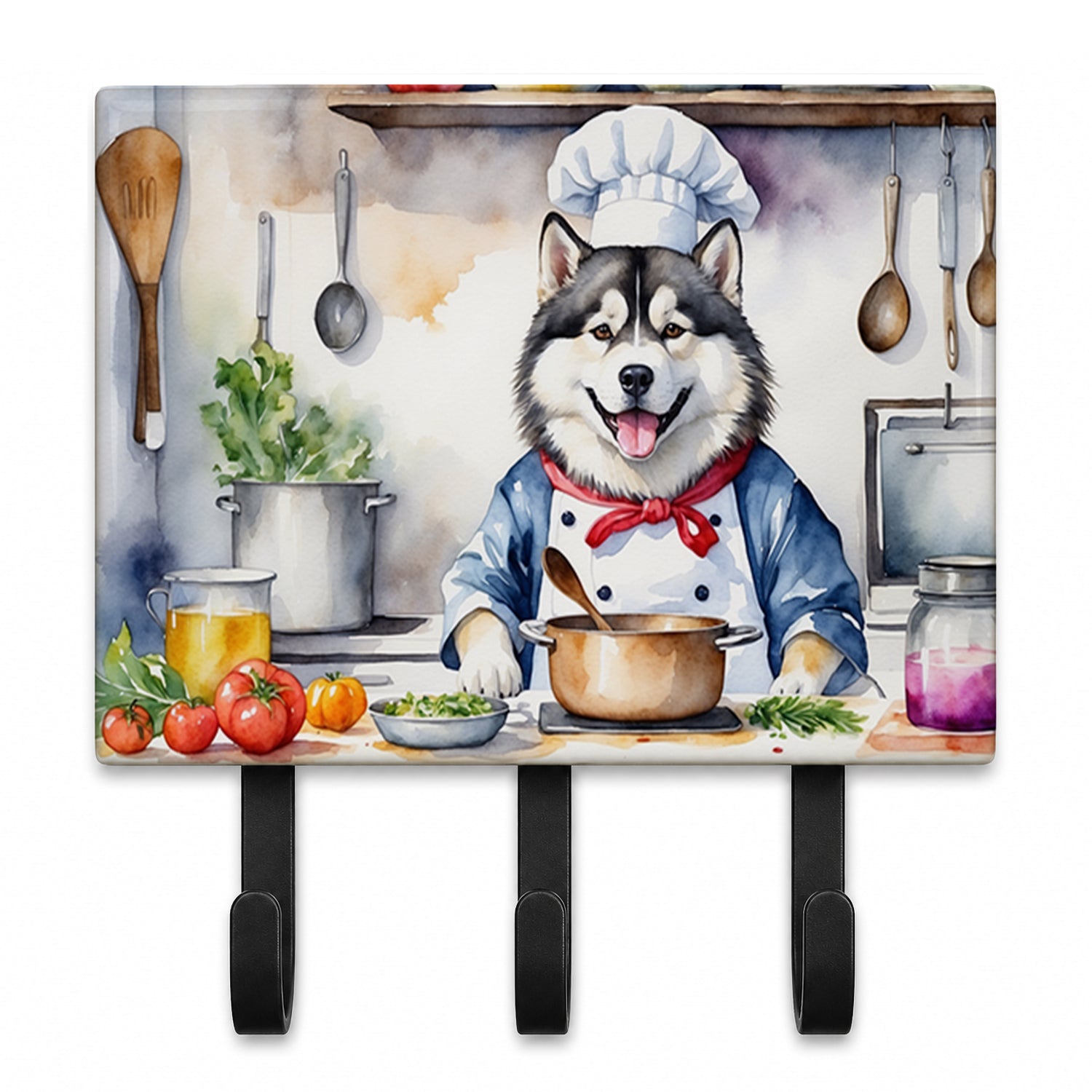 Alaskan Malamute The Chef Leash or Key Holder Wall Hooks, Coat Rack Wall Mount, for Hanging Keys, Towels, Aprons, Leashes