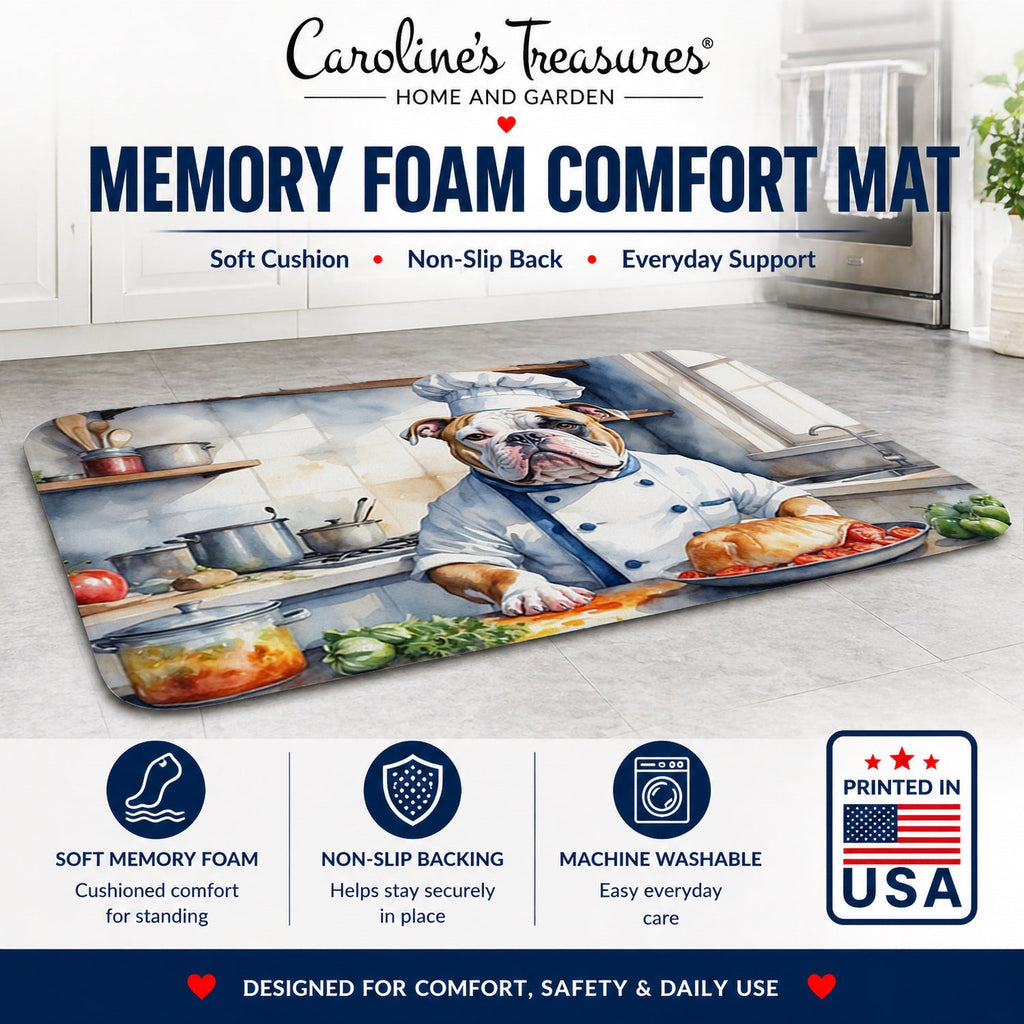 American Bulldog The Chef Memory Foam Kitchen Mat Machine Washable Anti-Fatigue Cushion Comfort Bath or Kitchen Rug