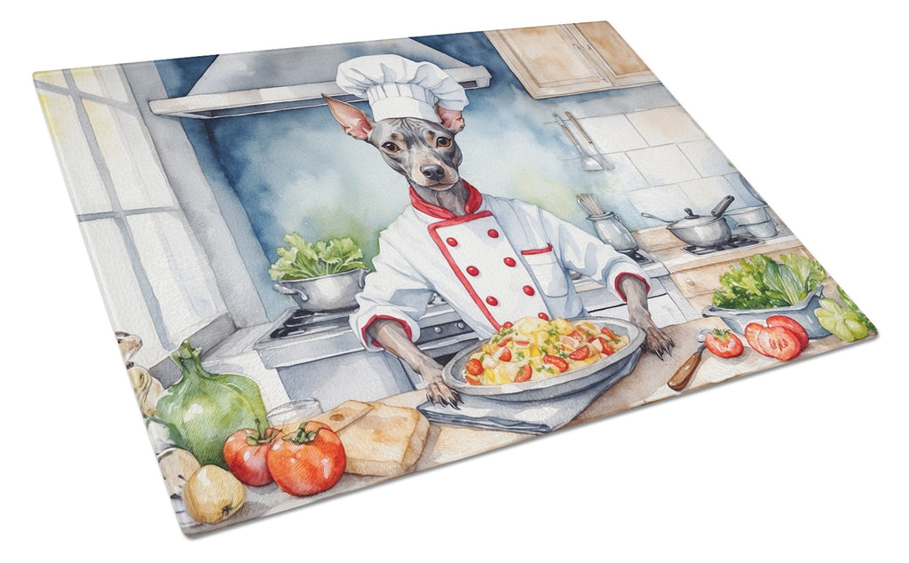 American Hairless Terrier The Chef Cutting Board Tempered Glass Kitchen Cutting Surface, Heat Resistant Chopping, Non-Slip Feet, Food Prep & Serving