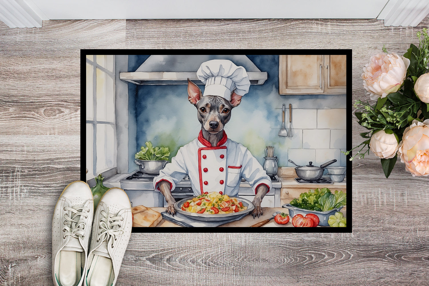 American Hairless Terrier The Chef Doormat Indoor Outdoor 18H X 27W Front Door Mat Rugs for Entryway, Non Slip Washable