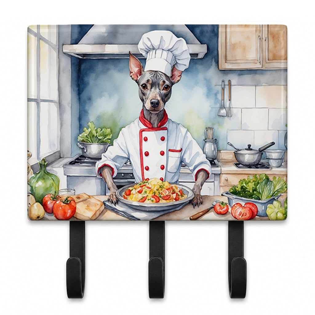 American Hairless Terrier The Chef Leash or Key Holder Wall Hooks, Coat Rack Wall Mount, for Hanging Keys, Towels, Aprons, Leashes