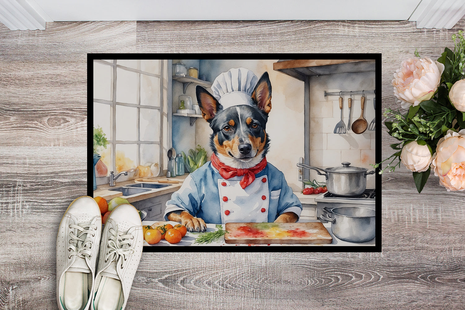 Australian Cattle Dog The Chef Doormat Indoor Outdoor 18H X 27W Front Door Mat Rugs for Entryway, Non Slip Washable