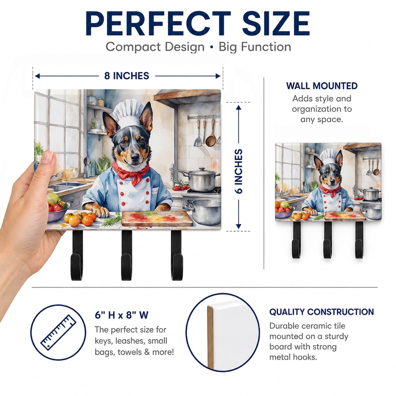 Australian Cattle Dog The Chef Leash or Key Holder Wall Hooks, Coat Rack Wall Mount, for Hanging Keys, Towels, Aprons, Leashes