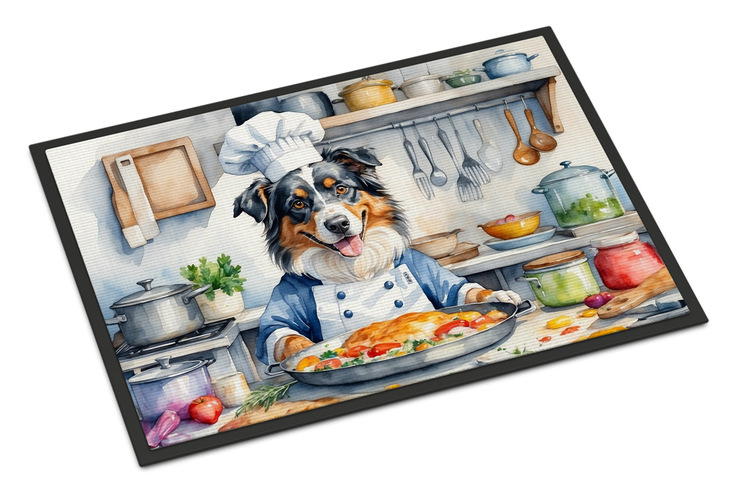 Australian Shepherd The Chef Doormat Indoor Outdoor 24H X 36W Front Door Mat Rugs for Entryway, Non Slip Washable Low Pile,