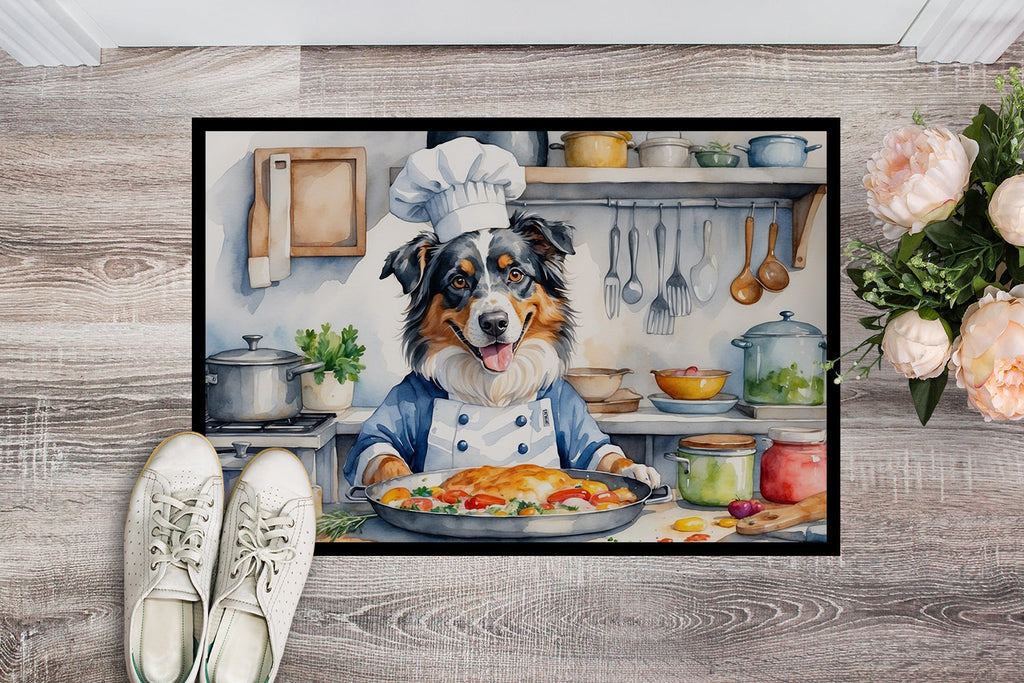 Australian Shepherd The Chef Doormat Indoor Outdoor 18H X 27W Front Door Mat Rugs for Entryway, Non Slip Washable