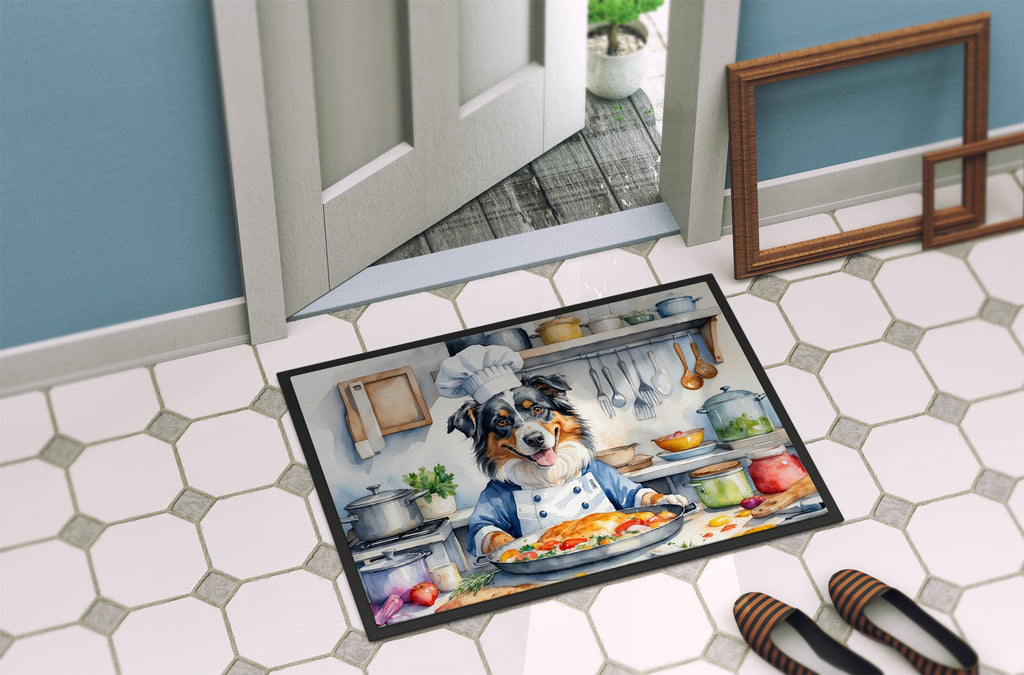 Australian Shepherd The Chef Doormat Indoor Outdoor 18H X 27W Front Door Mat Rugs for Entryway, Non Slip Washable