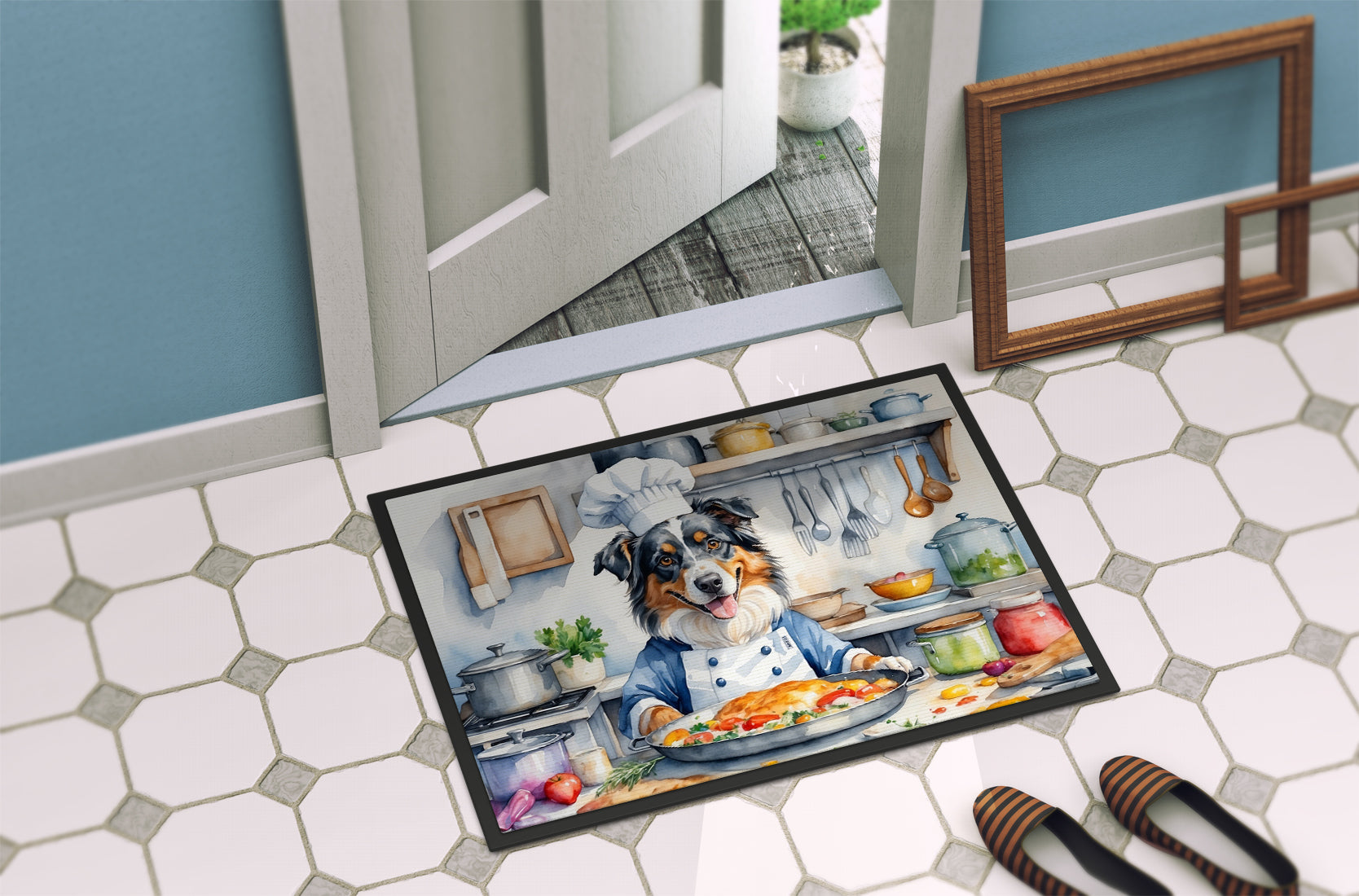 Australian Shepherd The Chef Doormat Indoor Outdoor 18H X 27W Front Door Mat Rugs for Entryway, Non Slip Washable