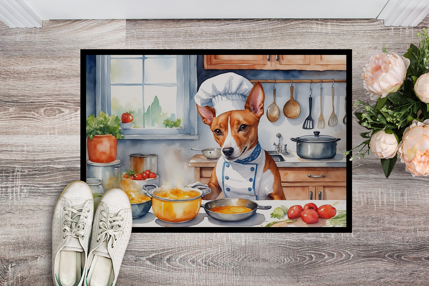 Basenji The Chef Doormat Indoor Outdoor 18H X 27W Front Door Mat Rugs for Entryway, Non Slip Washable