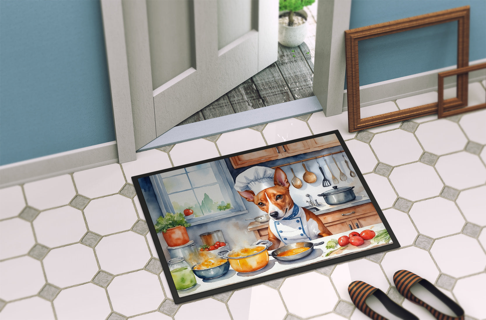 Basenji The Chef Doormat Indoor Outdoor 18H X 27W Front Door Mat Rugs for Entryway, Non Slip Washable