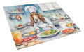 Basset Hound The Chef Cutting Board Tempered Glass Kitchen Cutting Surface, Heat Resistant Chopping, Non-Slip Feet, Food Prep & Serving