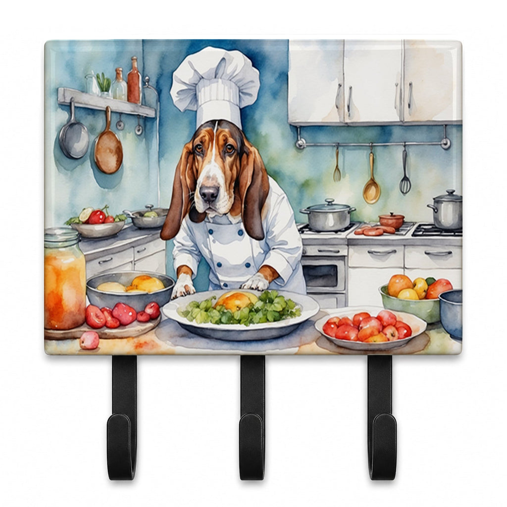 Basset Hound The Chef Leash or Key Holder Wall Hooks, Coat Rack Wall Mount, for Hanging Keys, Towels, Aprons, Leashes