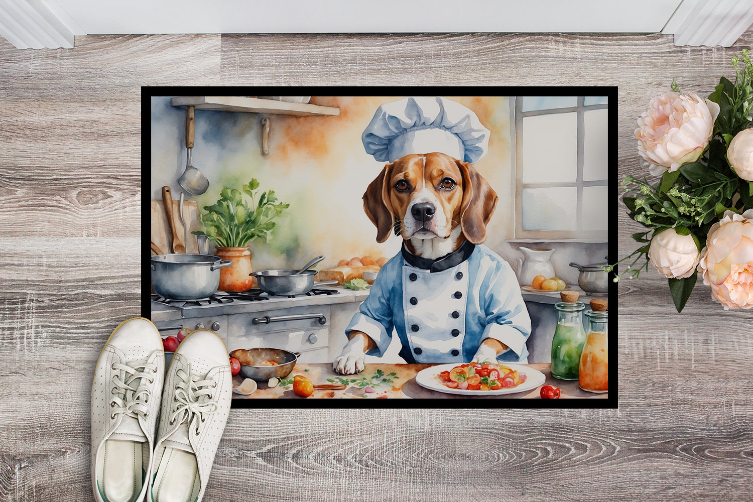 Beagle The Chef Doormat Indoor Outdoor 24H X 36W Front Door Mat Rugs for Entryway, Non Slip Washable Low Pile,