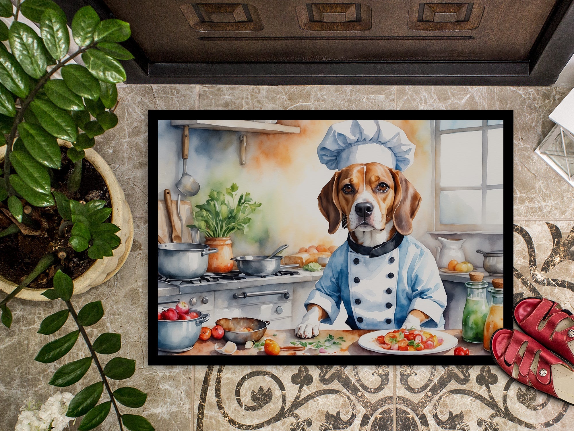 Beagle The Chef Doormat Indoor Outdoor 24H X 36W Front Door Mat Rugs for Entryway, Non Slip Washable Low Pile,