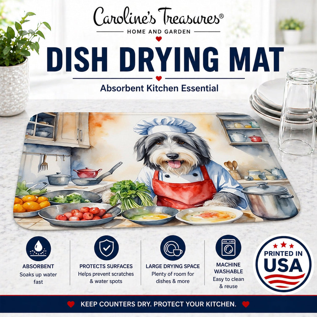 Bearded Collie The Chef Dish Drying Mat Absorbent Dish Drying Mat Pad for Kitchen Counter Dish Drainer Mat for Countertop, 14 x 21", Multicolor