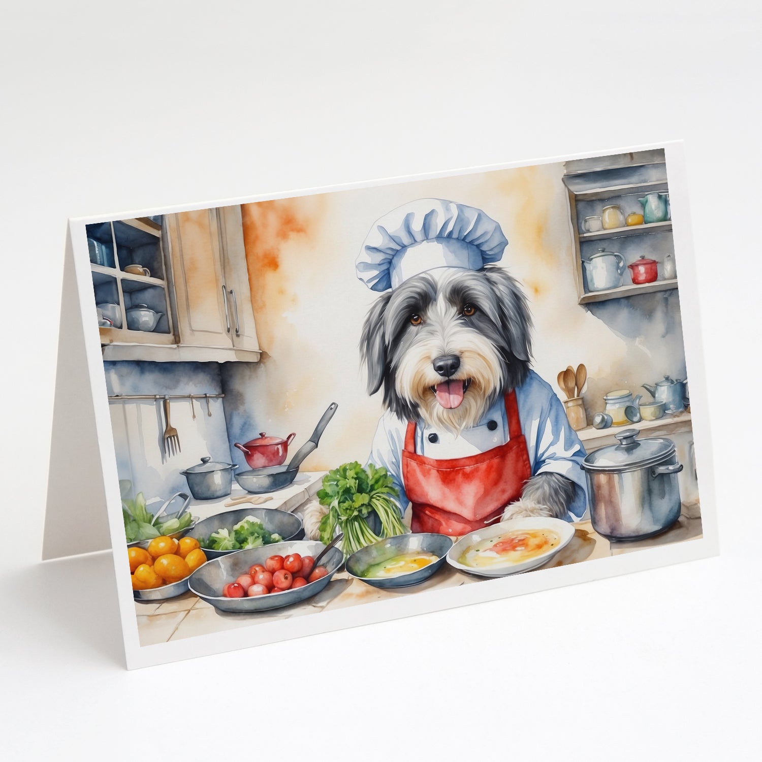 Bearded Collie The Chef Greeting Cards Pack of 8 Blank Cards with Envelopes Whimsical A7 Size 5x7