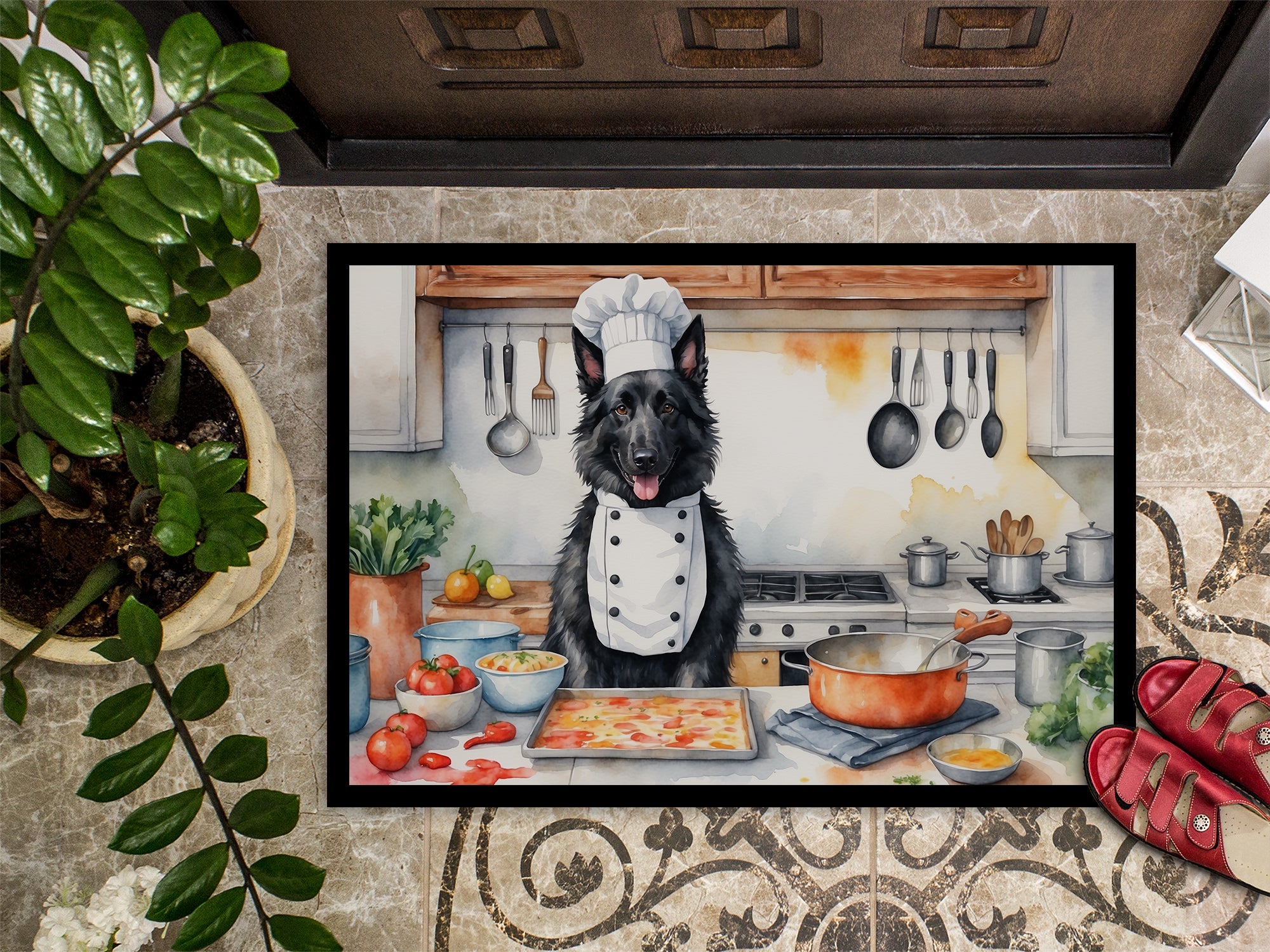 Belgian Sheepdog The Chef Doormat Indoor Outdoor 24H X 36W Front Door Mat Rugs for Entryway, Non Slip Washable Low Pile,