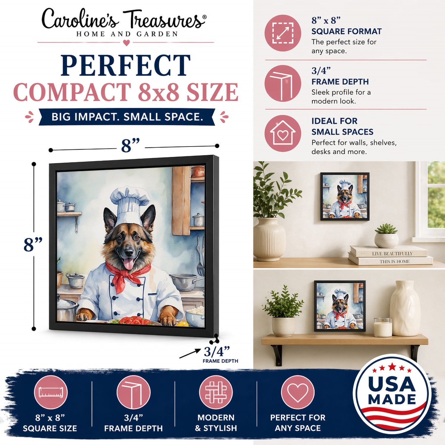 Belgian Tervuren The Chef Framed Metal Print Bathroom, Kitchen, Office, Home Decor Wall Art Ready to Hang, Square, 8X8