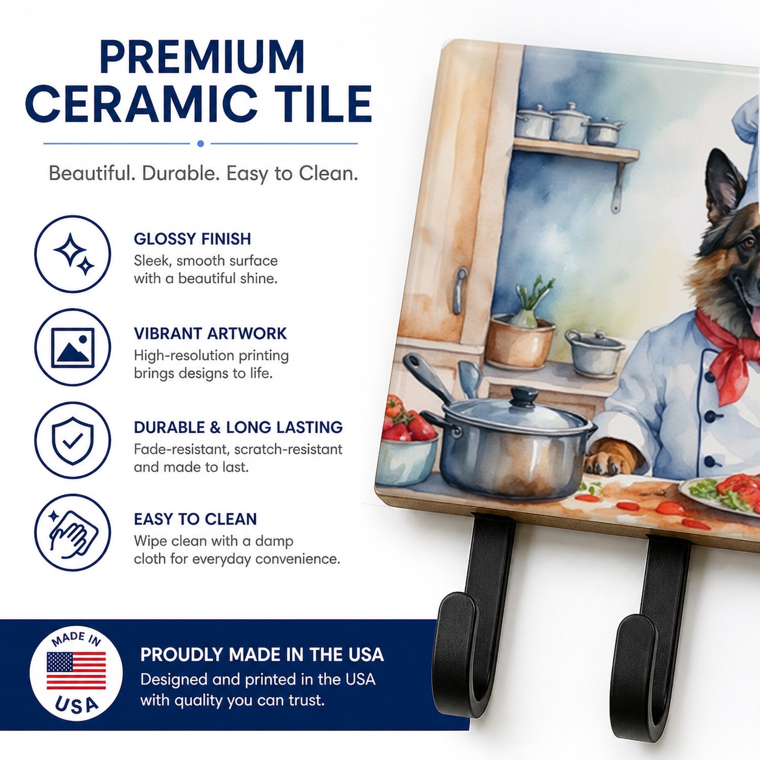 Belgian Tervuren The Chef Leash or Key Holder Wall Hooks, Coat Rack Wall Mount, for Hanging Keys, Towels, Aprons, Leashes