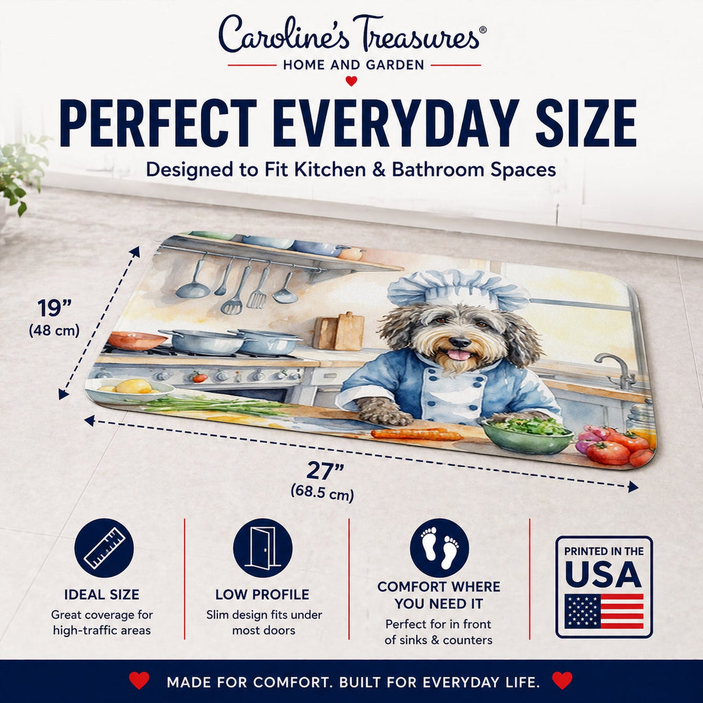 Bergamasco Sheepdog The Chef Memory Foam Kitchen Mat Machine Washable Anti-Fatigue Cushion Comfort Bath or Kitchen Rug