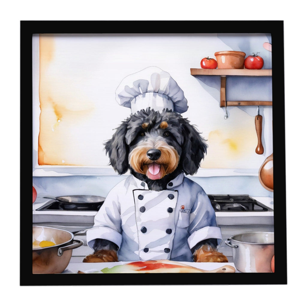 Bernedoodle The Chef Framed Metal Print Bathroom, Kitchen, Office, Home Decor Wall Art Ready to Hang, Square, 8X8