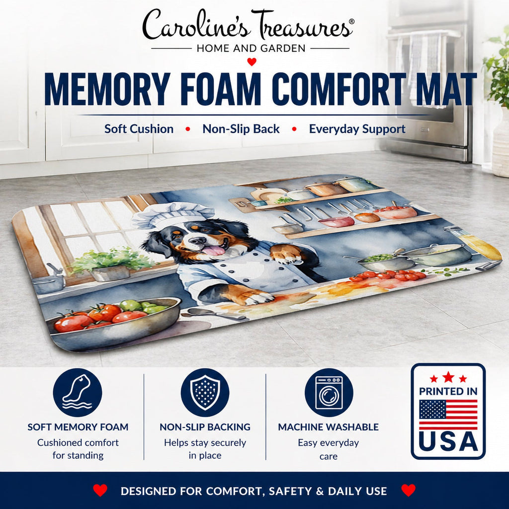 Bernese Mountain Dog The Chef Memory Foam Kitchen Mat Machine Washable Anti-Fatigue Cushion Comfort Bath or Kitchen Rug