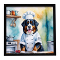 Bernese Mountain Dog The Chef Framed Metal Print Bathroom, Kitchen, Office, Home Decor Wall Art Ready to Hang, Square, 8X8