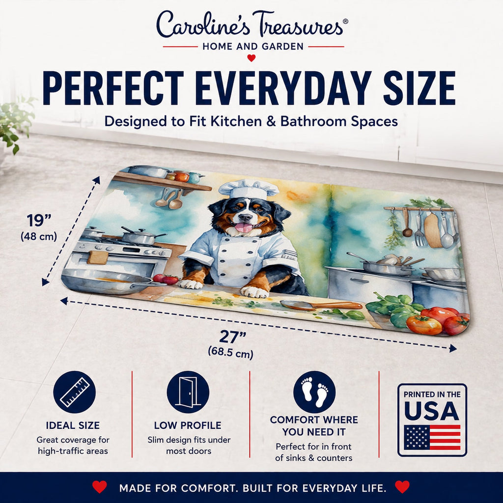 Bernese Mountain Dog The Chef Memory Foam Kitchen Mat Machine Washable Anti-Fatigue Cushion Comfort Bath or Kitchen Rug