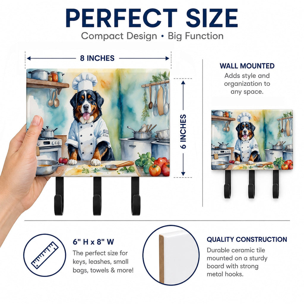 Bernese Mountain Dog The Chef Leash or Key Holder Wall Hooks, Coat Rack Wall Mount, for Hanging Keys, Towels, Aprons, Leashes