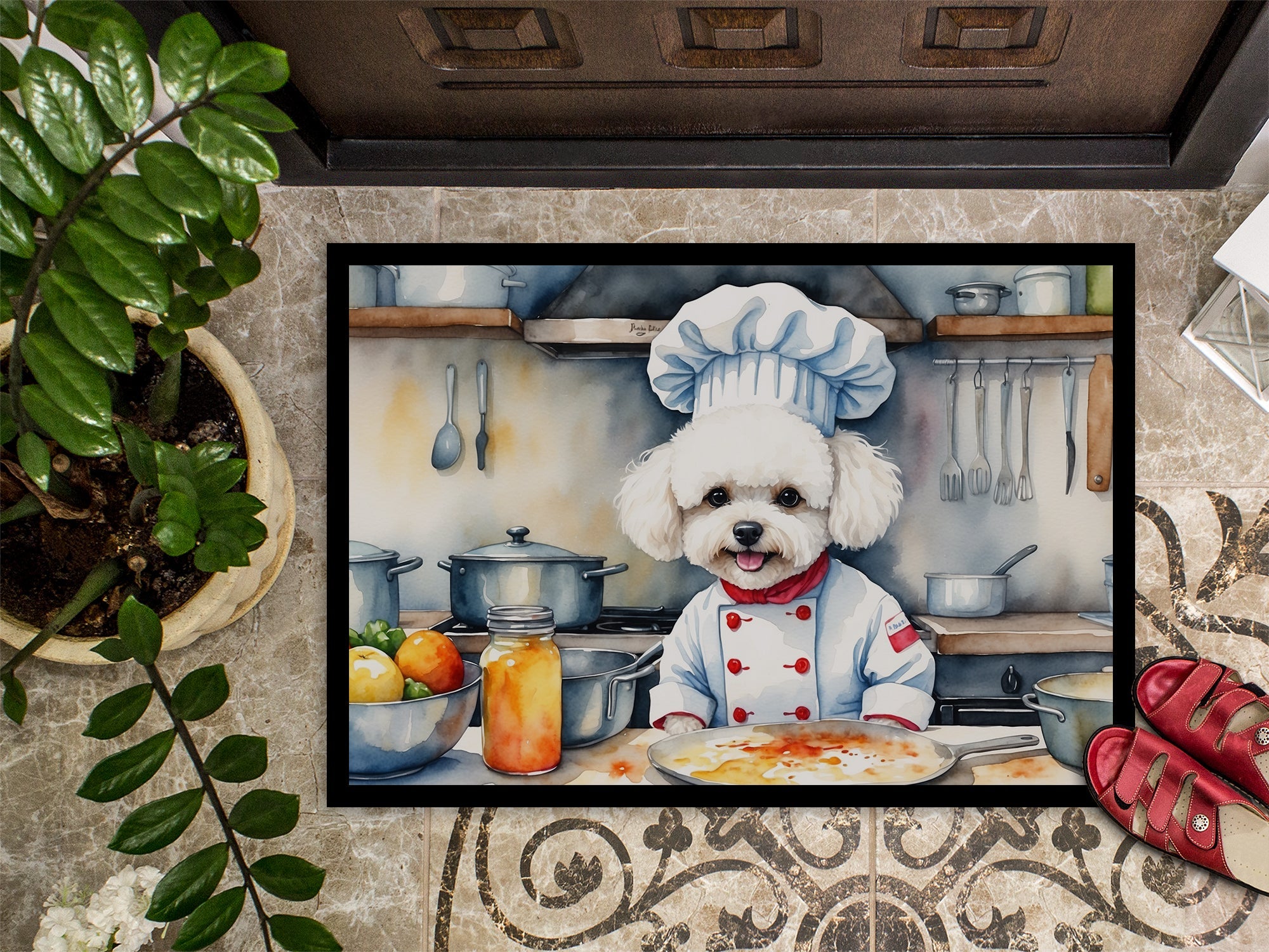 Bichon Frise The Chef Doormat Indoor Outdoor 24H X 36W Front Door Mat Rugs for Entryway, Non Slip Washable Low Pile,
