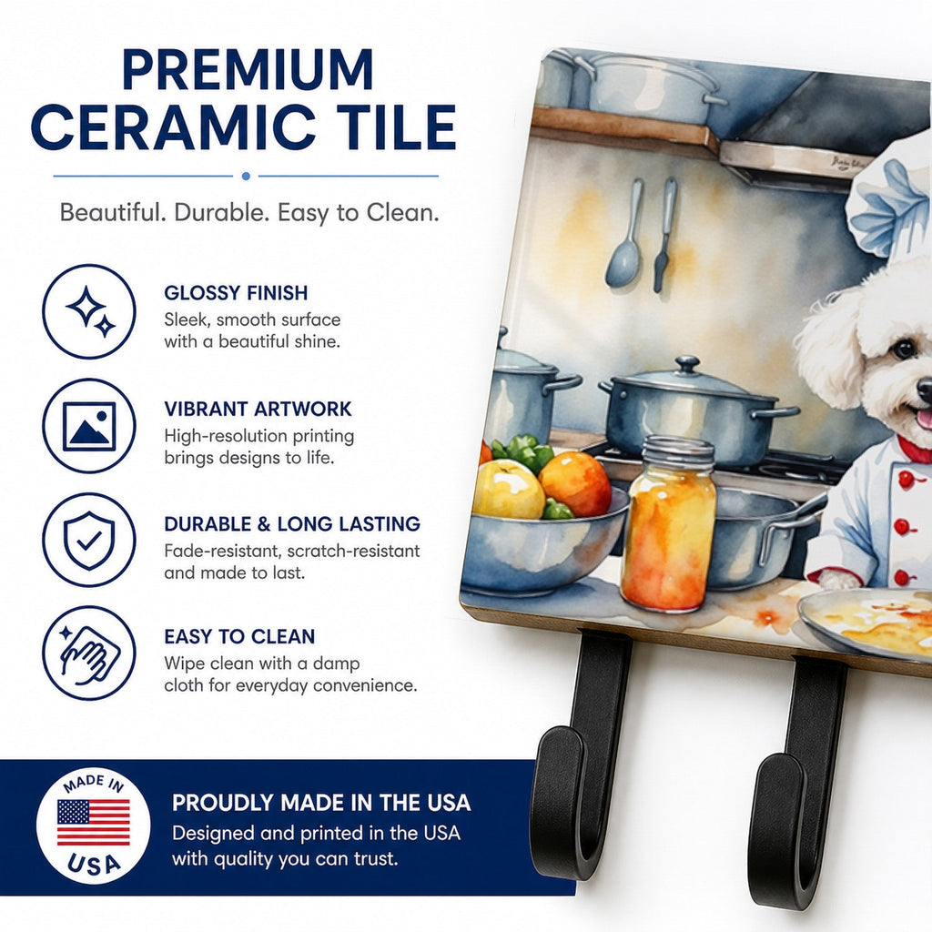 Bichon Frise The Chef Leash or Key Holder Wall Hooks, Coat Rack Wall Mount, for Hanging Keys, Towels, Aprons, Leashes