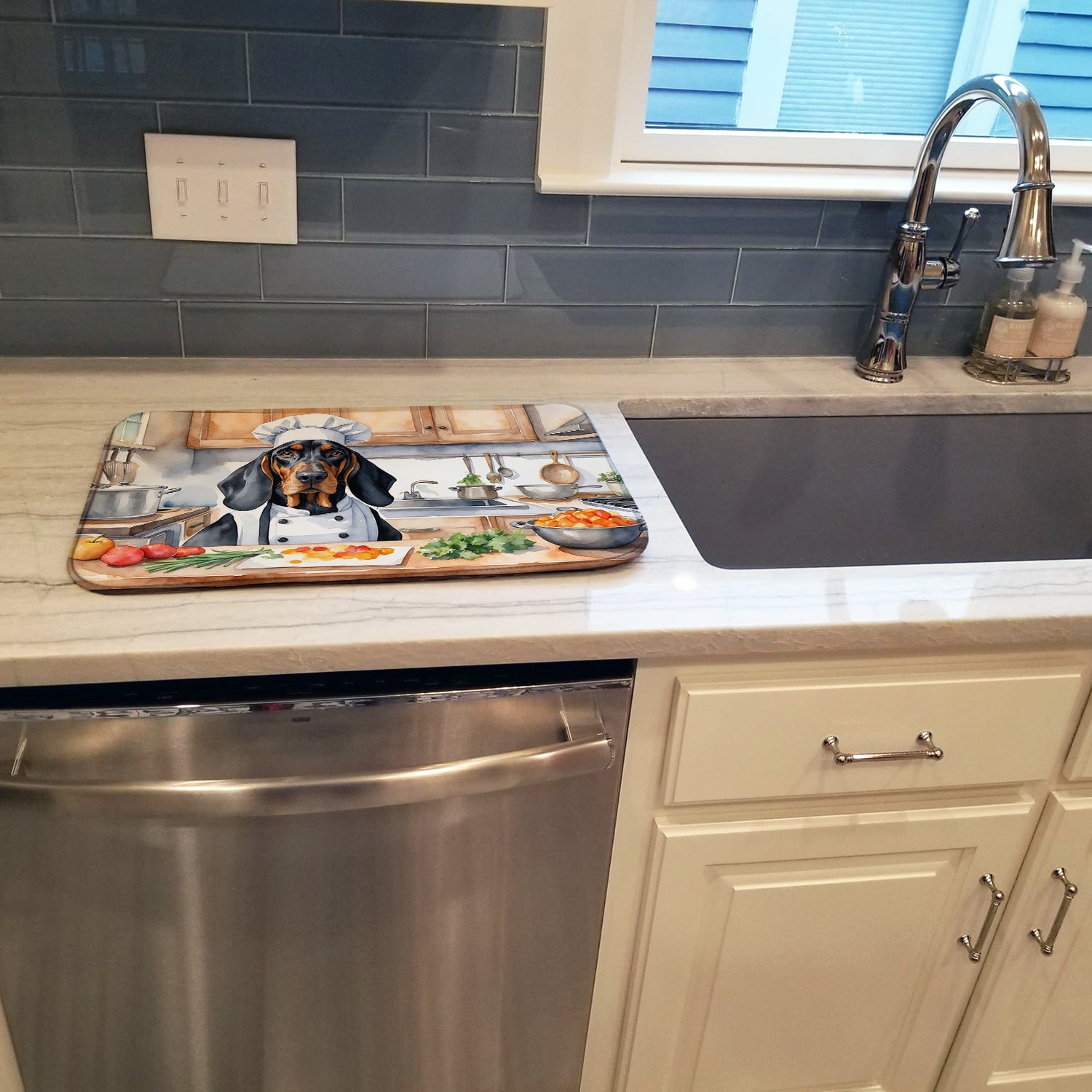 Black and Tan Coonhound The Chef Dish Drying Mat Absorbent Dish Drying Mat Pad for Kitchen Counter Dish Drainer Mat for Countertop, 14 x 21", Multicolor