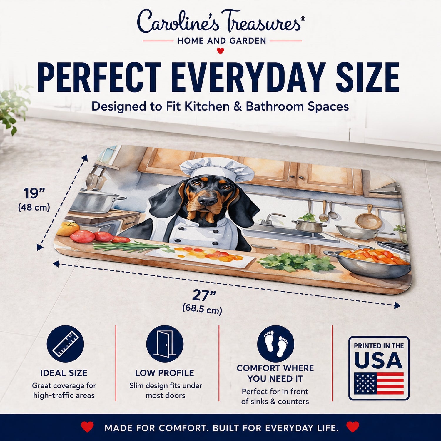 Black and Tan Coonhound The Chef Memory Foam Kitchen Mat Machine Washable Anti-Fatigue Cushion Comfort Bath or Kitchen Rug