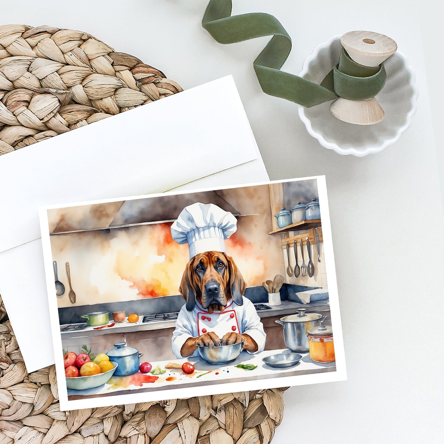 Bloodhound The Chef Greeting Cards Pack of 8 Blank Cards with Envelopes Whimsical A7 Size 5x7