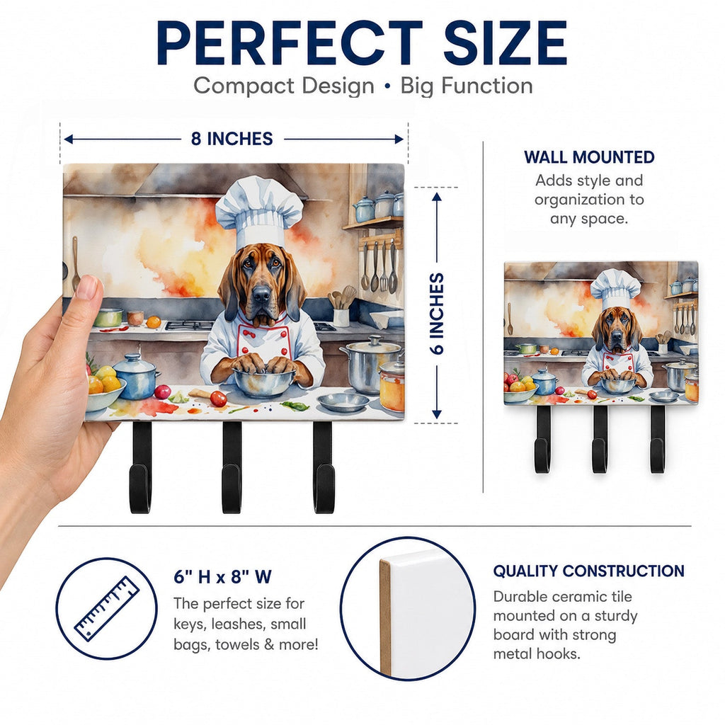 Bloodhound The Chef Leash or Key Holder Wall Hooks, Coat Rack Wall Mount, for Hanging Keys, Towels, Aprons, Leashes