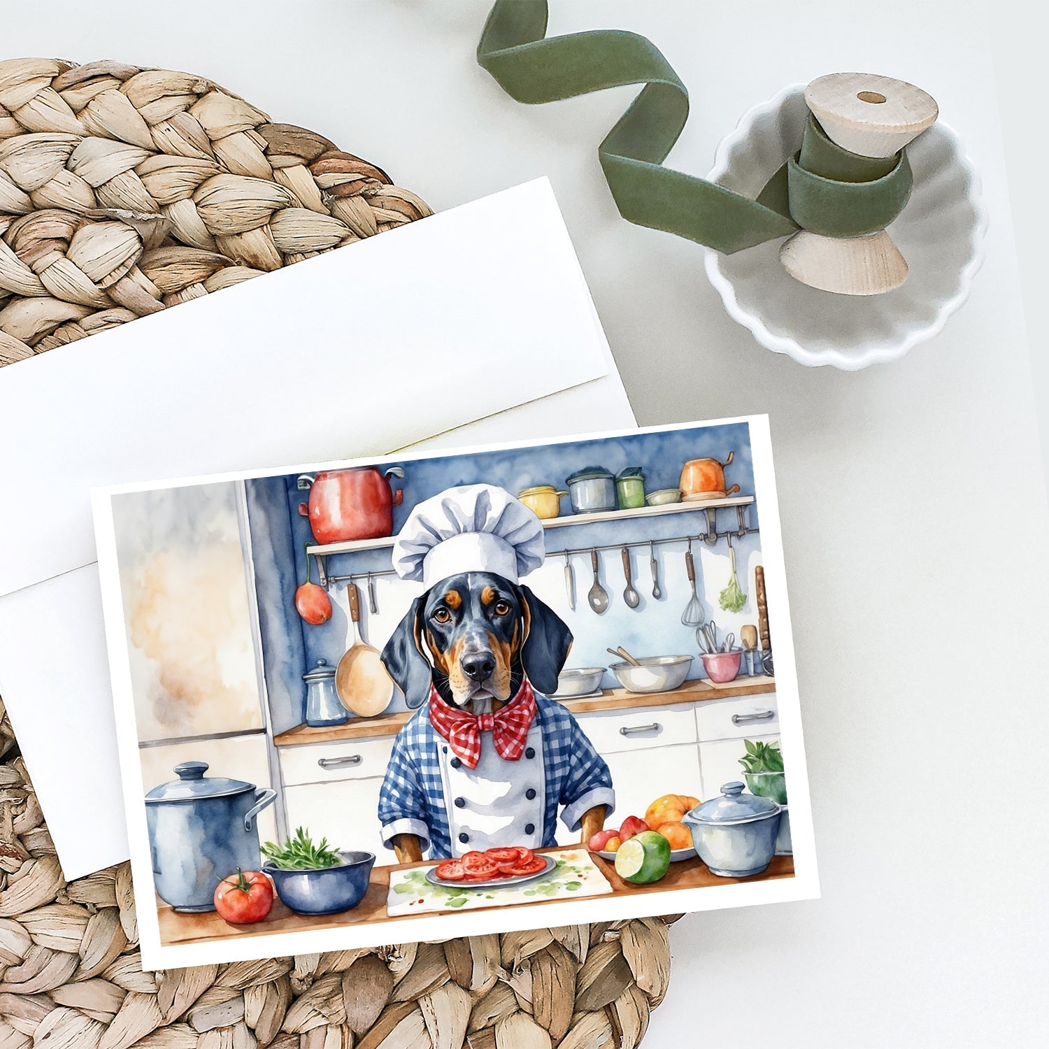 Bluetick Coonhound The Chef Greeting Cards Pack of 8 Blank Cards with Envelopes Whimsical A7 Size 5x7