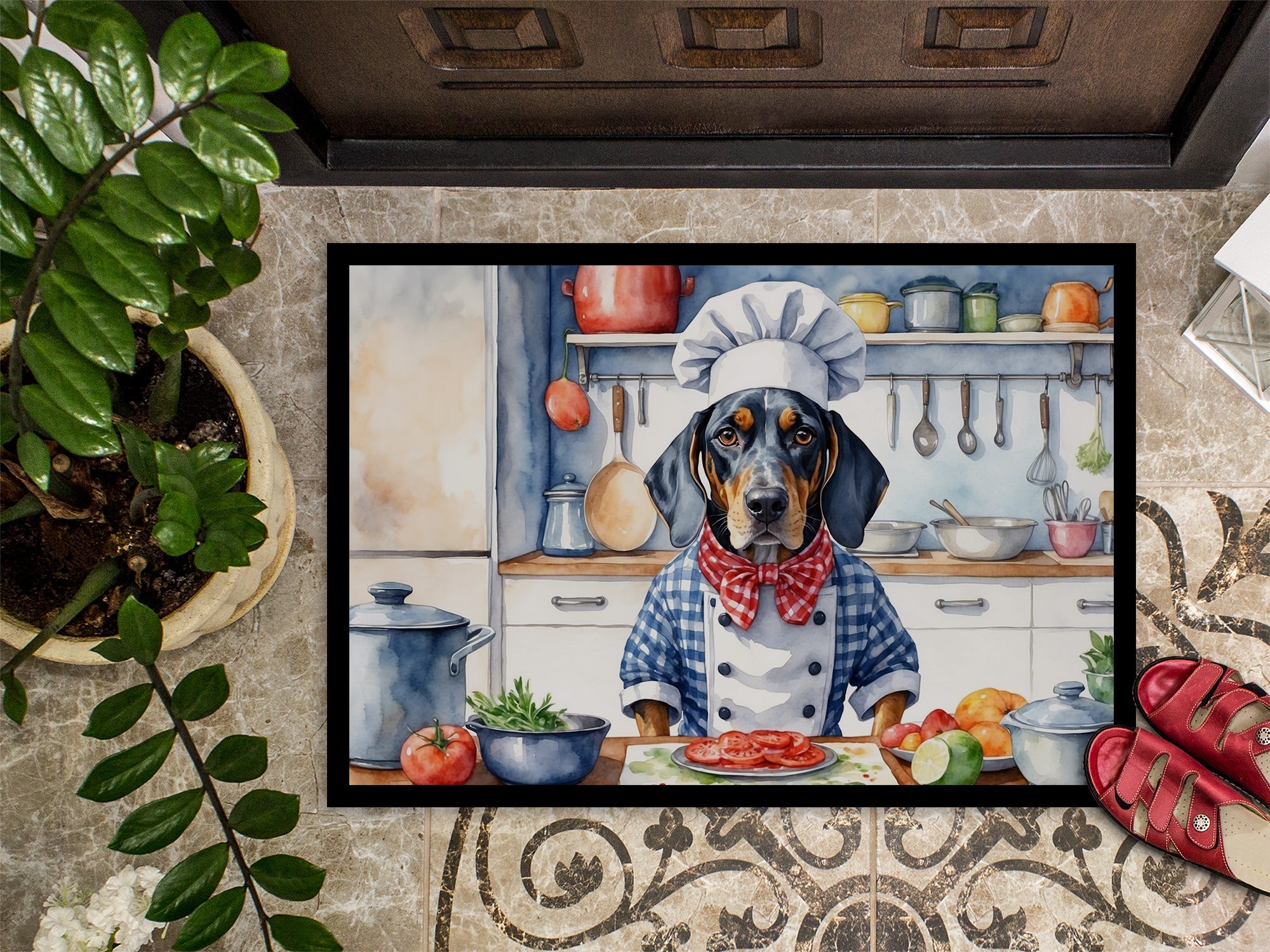 Bluetick Coonhound The Chef Doormat Indoor Outdoor 24H X 36W Front Door Mat Rugs for Entryway, Non Slip Washable Low Pile,
