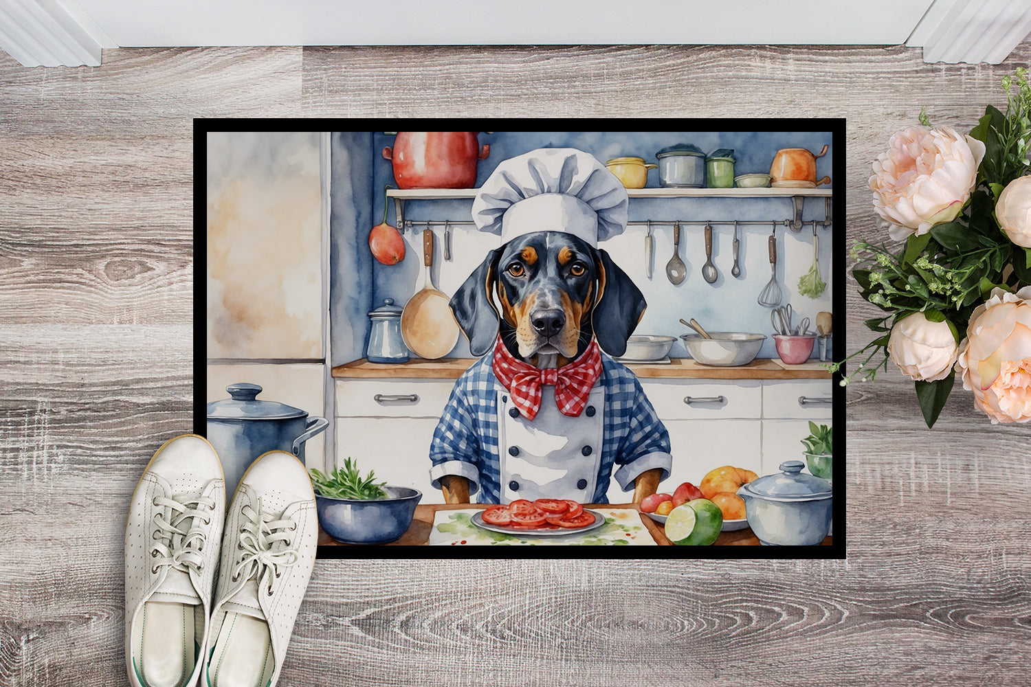 Bluetick Coonhound The Chef Doormat Indoor Outdoor 18H X 27W Front Door Mat Rugs for Entryway, Non Slip Washable