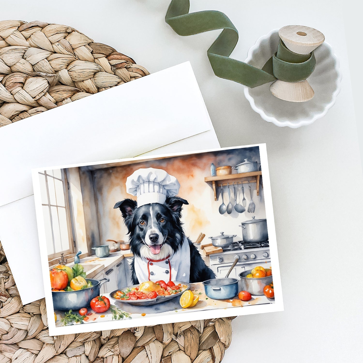 Border Collie The Chef Greeting Cards Pack of 8 Blank Cards with Envelopes Whimsical A7 Size 5x7